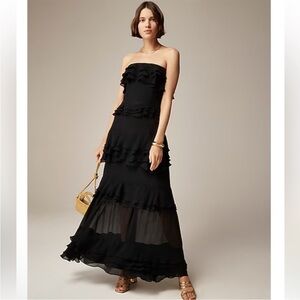 NWT! J.Crew Collection Tiered Ruffle Dress in Black Chiffon